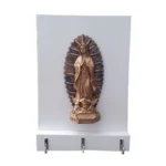 Porta llaves Vertical Virgen: Madera Blanca y 3 Ganchos